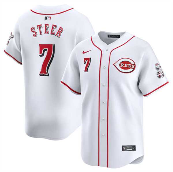 Mens Cincinnati Reds #7 Spencer Steer White Home Limited Stitched Baseball Jerseys Dzhi